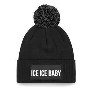 Ice ice baby muts met pompon unisex one size - zwart