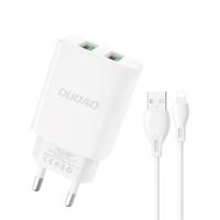 Dudao - Stekker met 2x USB aansluiting (5V) - USB naar Lighting iPhone oplader - 2.4A oplaadkabel - Datakabel - 1 Meter - Wit