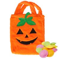 Trick or treat snoep tasje - pompoen - oranje - 19 x 23 cm - Halloween snoepjes ophalen