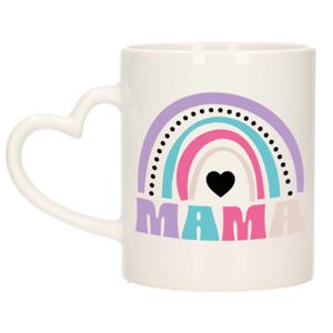 Cadeau koffie/thee mok voor mama - wit/paars - hartjes oor - keramiek - Moederdag