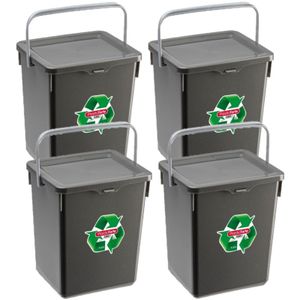 4x stuks opslagboxen/emmers kunststof met deksel antraciet 5 liter 20 x 17 x 23 cm