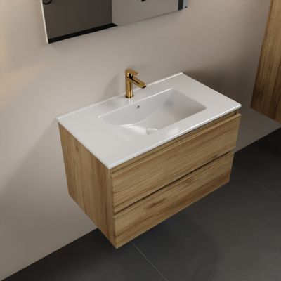 MONDIAZ AIVY 80cm badmeubel Chai, wastafel glanzend wit keramiek midden 1 kraangat met spiegel (M60101 - AI-M80CHMI - AI-S80X70)