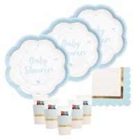 Feestbordjes/servies set - 16-delig - baby shower - blauw - gender reveal - rond - papier/karton - thumbnail