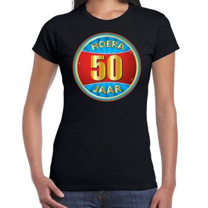 50e verjaardag cadeau t-shirt hoera 50 jaar zwart voor dames