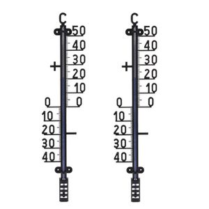 Set van 2x zwarte thermometer voor binnen en buiten 41 cm