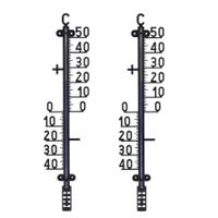 Set van 2x zwarte thermometer voor binnen en buiten 41 cm