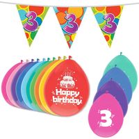 Leeftijd verjaardag thema 3 jaar pakket ballonnen/vlaggetjes - Feestpakketten