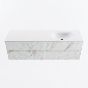 MONDIAZ VICA 160cm badmeubel onderkast Carrara 4 lades. Wastafel MOON rechts 1 kraangat, kleur Talc.
