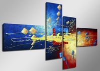 Schilderij - Abstract, Blauw/Geel, 160X70cm, 4luik