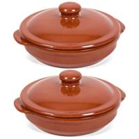 Mini ovenschaal/stoofpot - 6x - Oviedo - aardewerk - D13 x H4 cm - met deksel - bruin