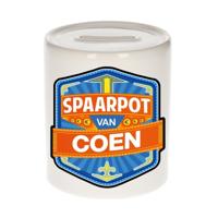 Kinder spaarpot met naam - Coen - keramiek - met dop - wit - Sparen - Spaargeld van Coen