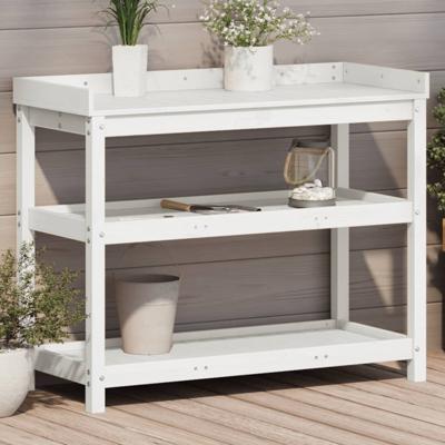 VidaXL Oppottafel met schappen 108x45x86,5 cm massief grenenhout wit