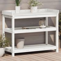 VidaXL Oppottafel met schappen 108x45x86,5 cm massief grenenhout wit