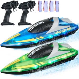 VEVOR Set van 2 RC-boten Op afstand bestuurbare raceboot Speedboot 2,4 GHz 12 km/u Blauw/groen