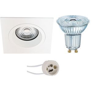 LED Spot Set - LEDVANCE Parathom PAR16 927 36D - Pragmi Rodos Pro - GU10 Fitting - Dimbaar - Inbouw Vierkant - Mat Wit - 3.7W - Warm Wit 2700K - 93mm