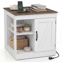 Boerderijstijl Nachttje met Oplaadstation Nachtkastje met Verstelbare Plank