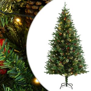 Kerstboom met LED en dennenappels 195 cm PVC en PE groen