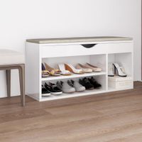VidaXL Schoenenbank met kussen 104x30x49 cm bewerkt hout hoogglans wit