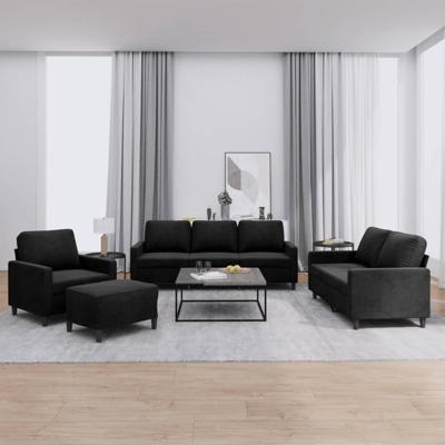 4-delige Loungeset met kussens fluweel zwart