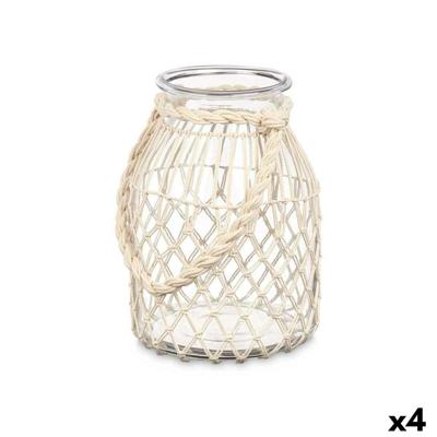 Kaarshouder Gift Decor Wit Transparant Glas Touw 20 x 30 cm 22 x 30 x 20 cm Tin (4 Stuks)