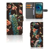 Nokia X10 | Nokia X20 | Telefoonhoesje | Met pasjeshouder | Pauw met Bloemen