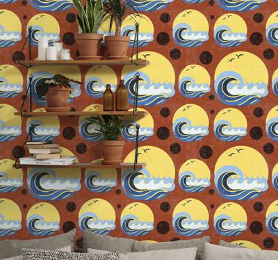 Behang geometrisch Zon, strand en golf
