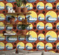 Behang geometrisch Zon, strand en golf