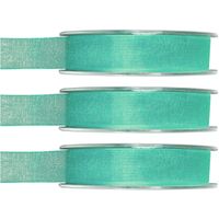 3x Hobby/decoratie mintgroene organza sierlinten 1,5 cm/15 mm x 20 meter - thumbnail