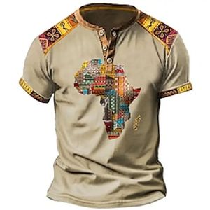 Grafisch Tribal Ontwerper Etnisch Comfortabel Voor heren 3D-afdrukken Henley-shirt Vintage overhemd Buiten Dagelijks T-shirt Zwart blauw Bruin Korte mouw Henley Overhemd Zomer Kleding S M L XL 2XL Lightinthebox