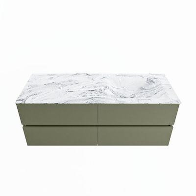 MONDIAZ VICA-DLUX 130cm badmeubel onderkast Army 4 lades. Inbouw wastafel CLOUD rechts 1 kraangat, kleur Glace.