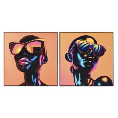 Schilderij Home ESPRIT Oranje chica 80 x 3,5 x 80 cm (2 Stuks)