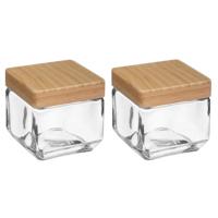 5Five voedsel/spullen voorraadpot - 2x stuks - Glas en houten deksel - 850 ml - luchtdichte sluiting