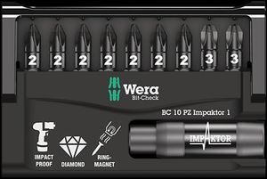 Wera Bit-Check 10 PZ Impaktor 1 bitset 10-delig, Diamantcoating, extern belastbaar