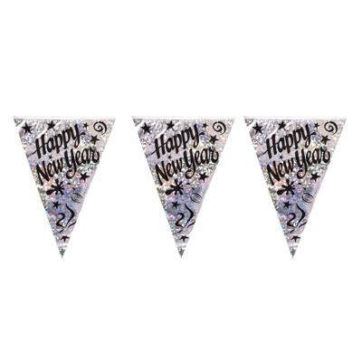 Henbrandt Oud & Nieuw Vlaggenlijn - 3,6 meter - happy new year slinger - holografisch - versiering Henbrandt Oud & Nieuw Vlaggenlijn - 3,6 meter - happy new year slinger - holografisch - versiering