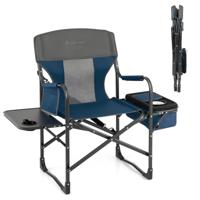 Campingstoel met Zijtafel Koeltas en Opbergtas Inklapbare Visstoel Draagbare Regiestoel Klapstoel Blauw+Grijs