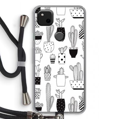 Cactusmotief: Pixel 4a Transparant Hoesje met koord