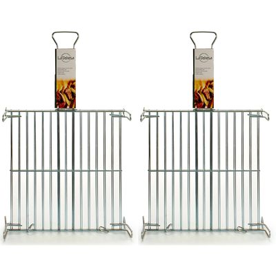 BBQ/barbecue braadrooster - 2x - grill verhoger - metaal - 42 x 42 x 8 cm