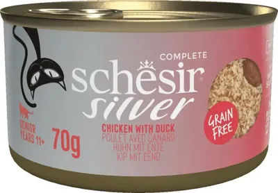 Schesir Silver Senior met bouillon kip & eend 70g