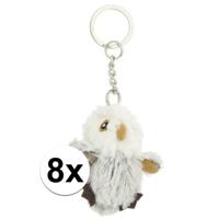 Nature Planet Pluche uil sleutelhanger - 8x - Uil knuffel - 6 cm - Speelgoed sleutelhangers