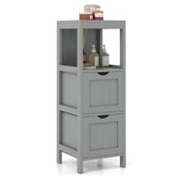 Badkamerkast Smal met 2 Uitneembare Laden Open Rek en Kantelbeveiliging Houten Opbergkast voor Badkamer 30 x 30 x 90 cm (Grijs)