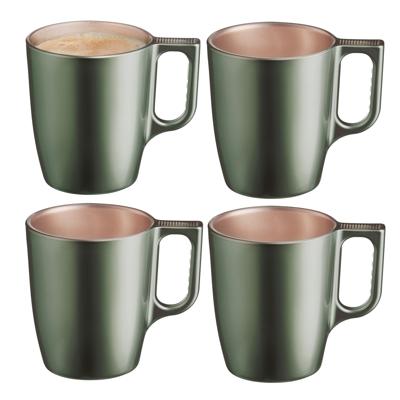 Koffiemokken Monaco - 4x stuks - Hard Glas - groen - 250 ml - 9 cm - Flashy metallic finish
