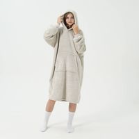SHERRY Oversized Hoodie - 70x110 cm - Hoodie & deken in één - heerlijke, grote fleece hoodie deken - Pumice Stone - beig - thumbnail