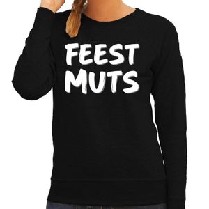 Feest muts sweater / trui zwart met witte letters voor dames