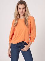 Katoenen stretch T-shirt met 3/4-mouwen met ruche