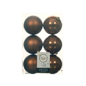 6x stuks kunststof kerstballen kaneel bruin 8 cm glans/mat