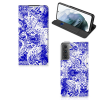 Mobiel BookCase Samsung Galaxy S21 FE Angel Skull Blauw