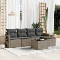 6-delige Loungeset met kussens poly rattan grijs