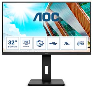 AOC U32P2 LED-monitor Energielabel G (A - G) 80 cm (31.5 inch) 3840 x 2160 Pixel 16:9 4 ms HDMI, DisplayPort, USB 3.1 Gen 1, Hoofdtelefoonaansluiting VA LED