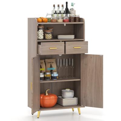 Multifunctionele kast met Dubbele Deuren & 2 Lades & Verstelbare Plank Keukenkast Grijs