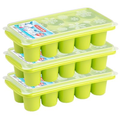 3x stuks Trays met dikke ronde blokken ijsblokjes/ijsklontjes vormpjes 10 vakjes kunststof groen